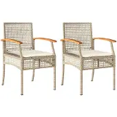 vidaXL Trädgårdsstolar med dynor 2 st beige konstrotting akaciaträ
