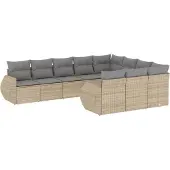vidaXL Soffgrupp för trädgård med dynor 10 delar beige konstrotting