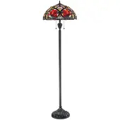 QUOIZEL Tiffany golvlampa Larissa, Brun / mässing, Vardagsrum / matsal, Glas, Tiffany, Golvlampa