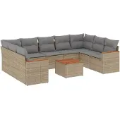 vidaXL Soffgrupp för trädgård med dynor 10 delar beige konstrotting