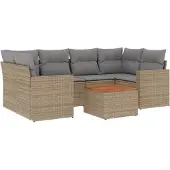 vidaXL Soffgrupp för trädgård med dynor 7 delar mixbeige konstrotting
