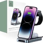 Tech-Protect QI15W-A26 induktiv laddare 15W 3-i-1 för smartphone / hörlurar / Apple Watch - svart
