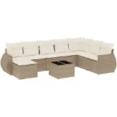vidaXL Soffgrupp för trädgården med dynor 9 delar beige konstrotting