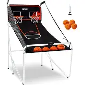 Vevor Hopfällbart basketbollsarkadspel, inomhusbasketbollsspel för 2 spelare, hemmasport med dubbla skott med 4 bollar, 8 spellägen, elektronisk resultattavla och inflationspump, för barn, vuxna (svar