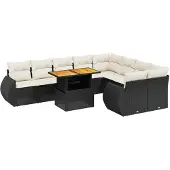 vidaXL Loungegrupp 10 delar med svarta dynor konstrotting