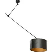 QAZQA Pendellampa svart med grön sammetsskärm 35 cm - Blitz
