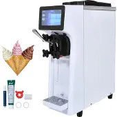Vevor Kommersiell glassmaskin, 10 l/h kapacitet, 900 W mjukglassmaskin för bänkskiva med en smak, 4 l behållare, 1,6 l cylinder, pekskärm med automatisk rengöring och förkylning, för restaurang, snack