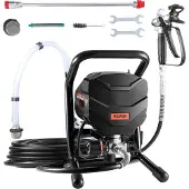 Vevor Stand Airless Färgspruta, 650W Högeffektiv Airless Spruta, 3000PSI Elektrisk Färgspruta Maskin Förlängningsstång och Rengöringskit för Inredning och Utomhusmöbler/Staket/Hem/Hus