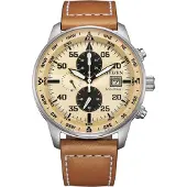 Citizen Eco-Drive Aviator Kronograf Läderarmband Beige Urtavla CA0880-15X 100M Herrklocka beige