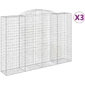 vidaXL Gabioner bågformade 3 st 300x50x200/220 cm galvaniserat järn