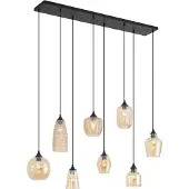 QAZQA Art Deco Pendellampa Svart med Amber Glas 8-ljus - Hanne