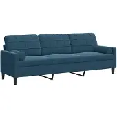 vidaXL 3-sitssoffa med prydnadskuddar blå 210 cm sammet