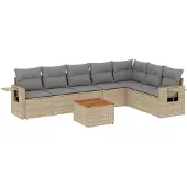vidaXL Matgrupp för trädgården med dynor 8 delar beige konstrotting
