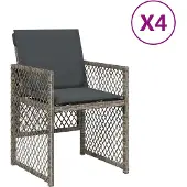 vidaXL Trädgårdsstolar med kuddar 4-pack gråt vävd resin 364951