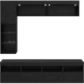 vidaXL TV-skåp med led Väggmonterad 7 pcs Svart Ek Konstruerat trä