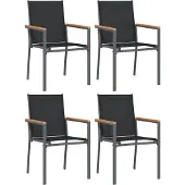 vidaXL Trädgårdsstolar 4 st svart 55x61,5x90 cm textilen och stål