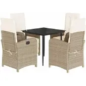 vidaXL Matgrupp för trädgården med dynor 5 delar beige konstrotting