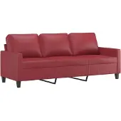 vidaXL 3-sitssoffa med fotpall vinröd 180 cm konstläder