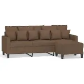 vidaXL 3-sitssoffa med fotpall Brun 180 cm tyg