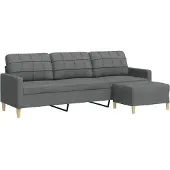 vidaXL 3-sitssoffa med fotpall mörkgrå 210 cm tyg
