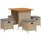 vidaXL Matgrupp för trädgården med dynor 5 delar beige konstrotting