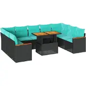 vidaXL Loungegrupp 10 delar med svarta dynor konstrotting
