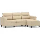 vidaXL 3-sitssoffa med fotpall gräddvit 180 cm mikrofibertyg