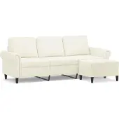 vidaXL 3-sitssoffa med fotpall gräddvit 180 cm sammet