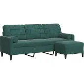 vidaXL 3-sitssoffa med fotpall mörkgrön 180 cm sammet