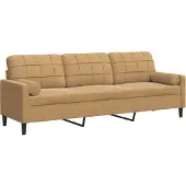 vidaXL 3-sitssoffa med prydnadskuddar brun 210 cm sammet