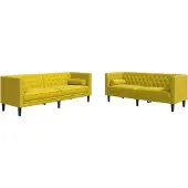 vidaXL Soffgrupp chesterfield 2 delar bolsterkuddar gul sammet