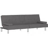 vidaXL Bäddsoffa med mugghållare grå konstläder