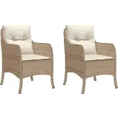 vidaXL Kuddstolar för trädgården med kudde, set om 2, beige, flätad resin 365148