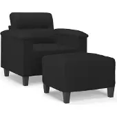 vidaXL Fåtölj med fotpall svart 60 cm mikrofibertyg