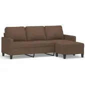 vidaXL 3-sitssoffa med fotpall Brun 180 cm tyg