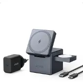 Anker 3-in-1 Cube - Trådlöst laddställ - med MagSafe + växelströmsadapter - 15 Watt - MFI-certifierad - svart