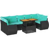 vidaXL Loungegrupp för trädgården med dynor 8 delar svart konstrotting