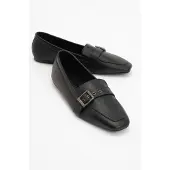 Forever & Always Noir Läder Platt Loafers Dam