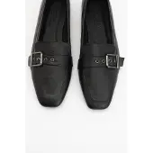 Forever & Always Noir Läder Platt Loafers Dam