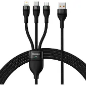 Baseus 3in1 USB-kabel Flash Series, USB-C + micro USB + Lightning, 100W, 1,2m (svart)