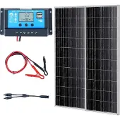 Vevor 200W monokristallin solpanelssats, 2 st monokristallina solpaneler + laddningsregulator, 23 % högeffektiv monokristallin PV-modul, IP68 vattentät för husbil, båt, camping, off-grid-system
