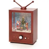 Konstsmide 4372-000 LED-Szenerie TV med jultomten och barn Varmvit LED Flerfärgad valbar strömförsörjning, Snötäckt, fylld med vatten, med julsånger