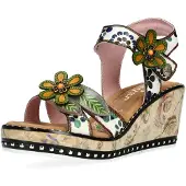 LAURA VITA Dam Ballon 08 Beige Blommiga Läderkil Espadrill Sandaler