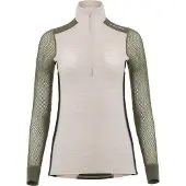 Aclima Women's WoolNet Hybrid Mock Neck Beige Melange/tarmac/jet Black
