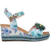 LAURA VITA Dam Facyo 75 Blå Blommiga Läderkil Espadrill Sandaler