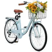 Vevor Cruisercykel, 7-växlad, 26-tums ljusblå strandcruisercykel med stor korgkapacitet och bakre pakethållare, säker och robust cruisercykel med justerbar sadel, passar för cykling, träning och shopp
