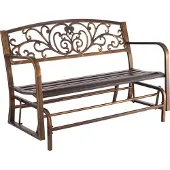 Vevor utomhusbänk, 127 cm, kolstålsram med ryggstöd i gjutjärn och rundade armstöd, väderbeständig glidbänk för uteplats, trädgård, park, gård, veranda, antikbrons