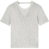 Armani Exchange för kvinnor. XW001895AF21577O1004 Perforerad tröja med beige lurextråd (XL), Casual, Bomull, Kort ärm