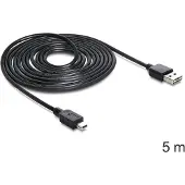 DeLOCK USB-kabel USB 2.0 USB-A kontakt, USB Mini-B kontakt 5.00 m Svart Tillämplig kontakt på båda sidor, guldpläterad kontakt, UL-certifierad 83365