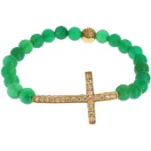 Nialaya Jade Sten Guld CZ Kors 925 Silver Armband